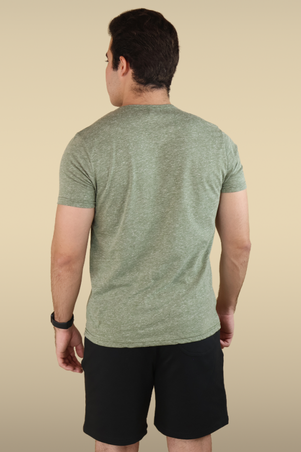 Playera Cuello Redondo Verde Militar Jaspe Cómoda Manga Corta Casual